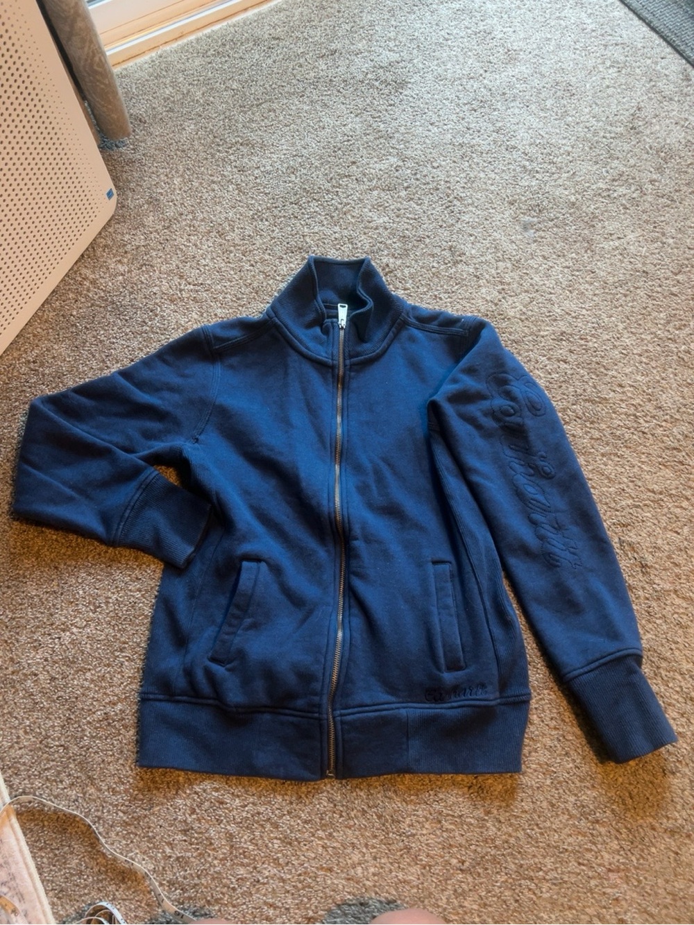 Carhartt Women’s Navy Full Zip Sweatshirt Jacket  Embroidered Logo Mock Neck
